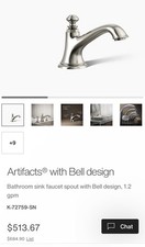 Kohler K-72759-SN Artifacts Bathroom Sink Faucet Spout Bell in Polished Nickel