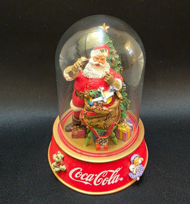 COCA COLA HOSPITALITY SANTA FIGURINE 1996 DOME LID FRANKLIN MINT vtg