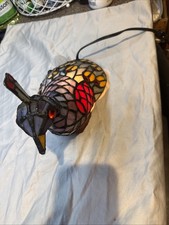 Stained Glass Peacock Accent Lamp Blue Yellow Red Corded Electric UL Listed