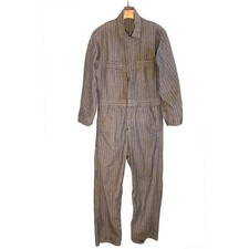 Vintage 1970s Herringbone Denim Coveralls Sears Work Leisure 36R Zip Front Retro