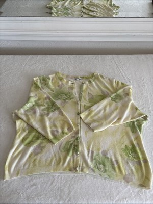 Victor Carlini Women s 3X Yellow Floral Cardigan Button Front Y2K