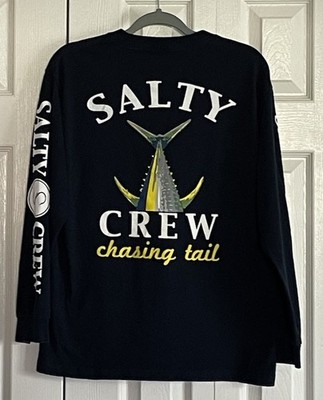 Salty Crew Men's T-Shirt Chasing Tail Long Sleeve Crewneck Blue Black Medium