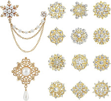 Gold Rhinestone Brooches Pin Kits Crystal Pearl Brooches for Bouquets for Weddin
