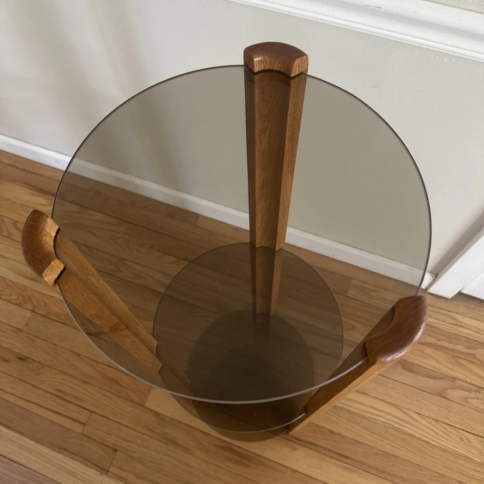 MCM Teak Smoked Glass Side Table Tiered 36”x12” - Image 3 of 4