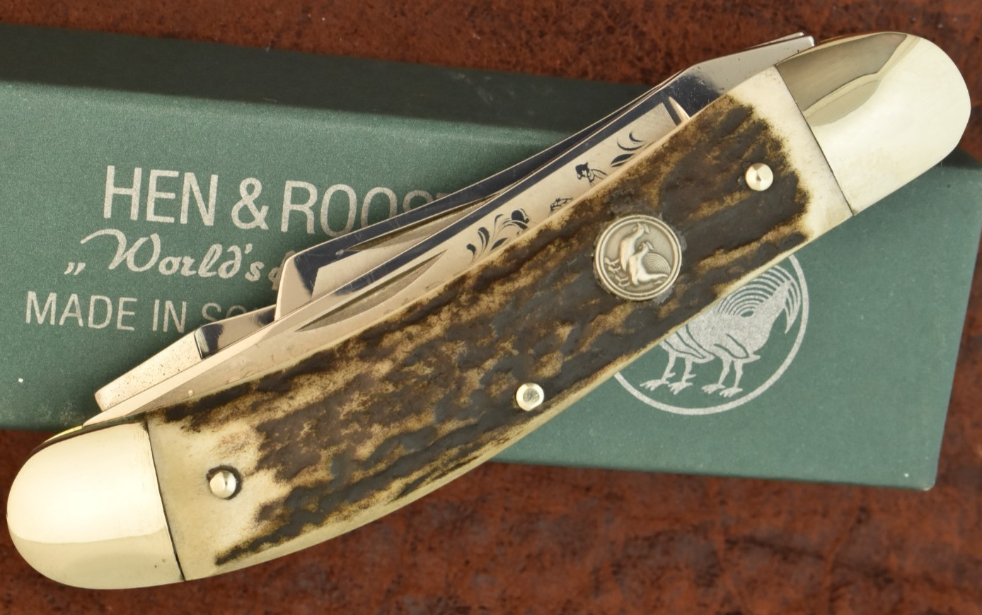 HEN & ROOSTER BERTRAM CUTLERY SOLINGEN GERMANY STAG SOWBELLY KNIFE (30751)