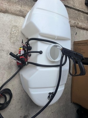 Battery Powered 25 gal Tank Sprayer, White Plastic Tank w/ Hose & Spray Gun Wand