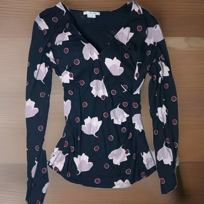 Boden Dark Floral Babydoll Top M Fairy Grunge Romantic Whimsigoth Deep V Fitted
