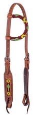 Showman Harness Leather Single Ear Headstall w/ Beaded Sunflower  Cactus Inlay