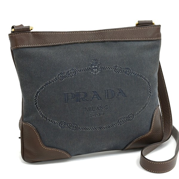 PRADA Jacquard Logo Crossbody Shoulder Bag BT0537 Navy Blue Canvas Purse T10M