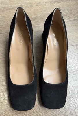 NEW Sergio Rossi Suede Black square toed leather size 37.5 Pumps