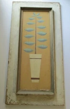 UNIQUE LONG LARGE PAINTING MID CENTURY MODERN POTTED PLANT SURREAL EXPRESSIONISM