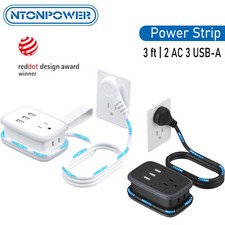 Travel Power Strip 2 Outlets 2/3 USB A 1 USB C Ports 3FT Extension Cord Adapter