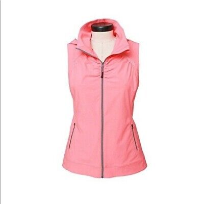 【BAON】During shirring color matching zip-up vest TANGERINE Womens athletic full zip vest w/hood M 8/10 Cinch