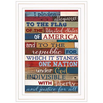 Red White and Blue Pledge Of Allegiance White Framed Print Wall Art