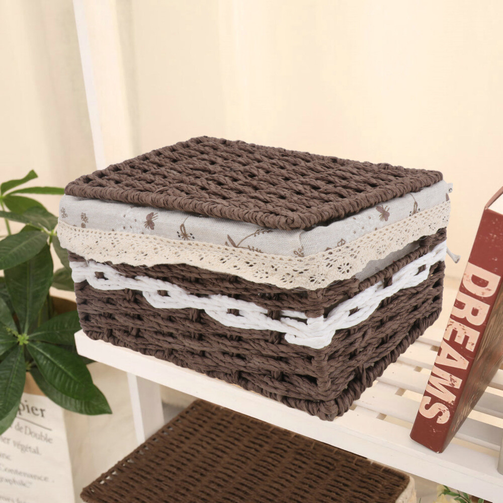 Small Wicker Basket with Lid Collapsible Rattan Storage Woven