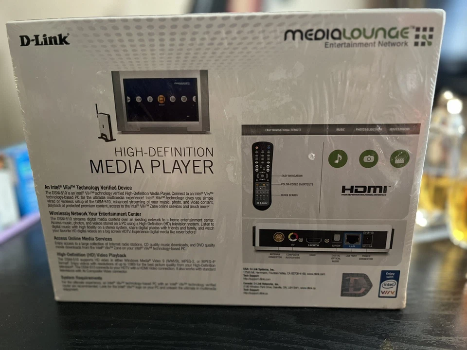 Reproductor multimedia de alta definición D-Link Media Lounge Mdl DSM-510 NUEVO sellado de fábrica Foto 2 de 2
