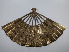 Solid Brass Hand Fan Asian Dragon Phoenix Design Wall Decor Hanging  12"x7"