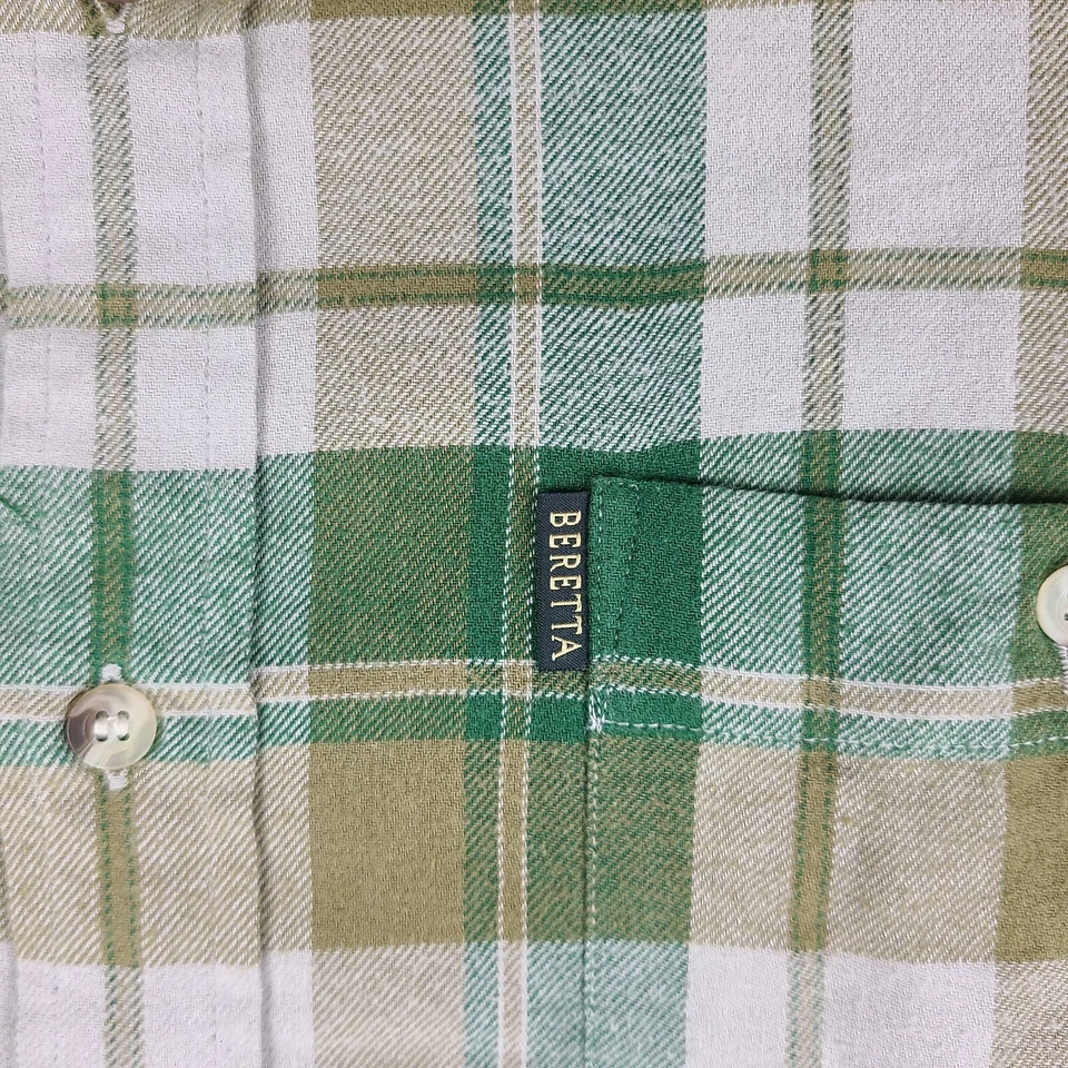 Camisa Beretta Para Hombres XL Verde Marrón Franela a Cuadros Algodón Vestido Abotonado De Colección Foto 4 de 4