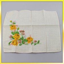 ✅ vintage retro green white orange Floral Linen Tablecloth Traycloth Tray Cloth