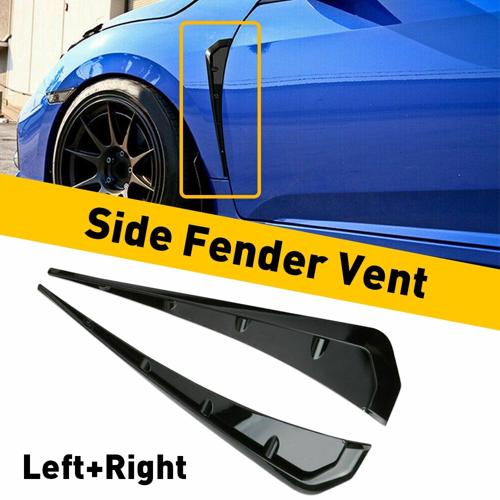 2pcs Universal Glossy Black Car Side Fender Vent Air Wing Cover Trim Moldings PU