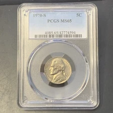 1970 S Nickel Jefferson PCGS MS-65 FS