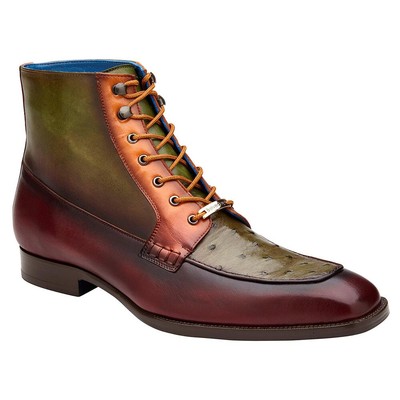 Belvedere Greco Rosso Bordeaux Struzzo Italiano Pelle Stivali