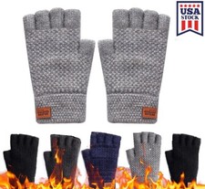 Men's Winter Wool Fingerless Gloves Thermal Knitted Half Finger Mitten Gift USA