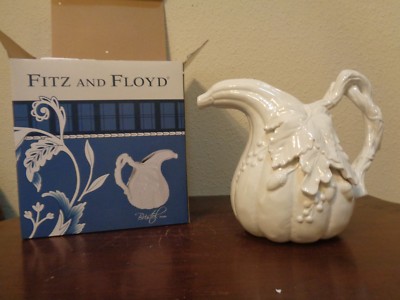 Fitz & Floyd Bristol Gourd Pitcher Acorns Berries Leaves Vine Handle NIB