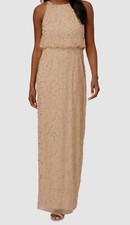 Papell Studio Women's Beige Beaded Halter Blouson Sleeveless Gown Dress Size 4