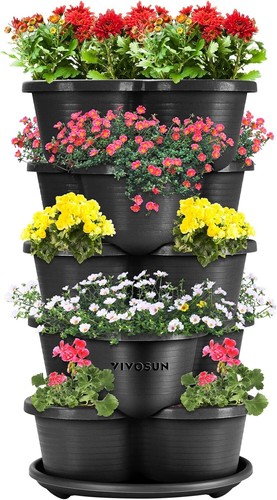 5 Tier Vertical Gardening Stackable Planter for Strawberries Flowers Black