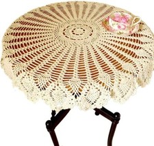 FMYIJUN 47" Round Crochet Lace Doilies Tablecloths Vintage Cotton Table Cover