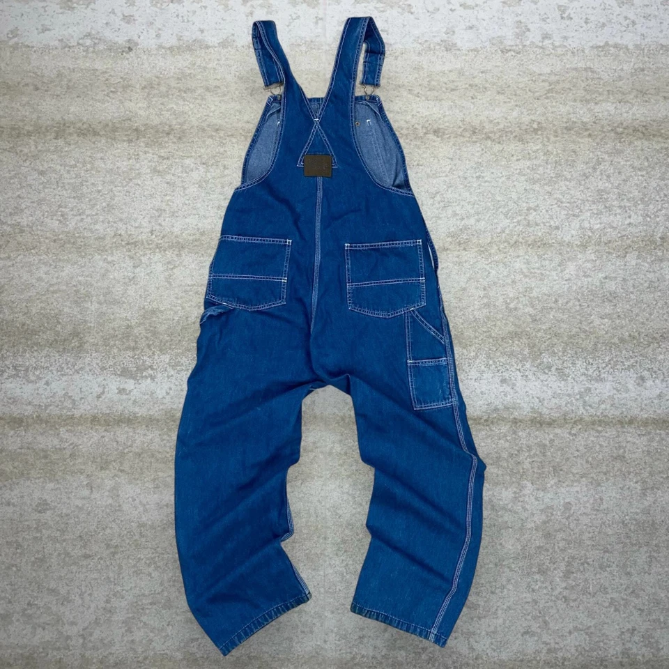 Vintage Work n Sport Denim Overalls 34x30 Baggy Wide Leg Fit Dark Wash Jeans 90s - Image 2 of 4