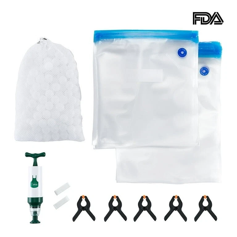 Sous Vide Bags Kit w 20 Reusable Food Vacuum Sealer Zip Lock Bags A