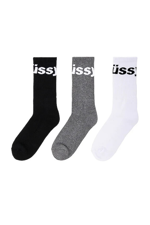 Stussy x Jacquard Logo Crew Socks 1-Pack Heather Grey
