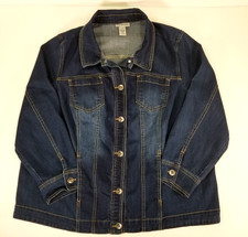 Catherines Wms 1x Boyfriend Denim Jean Jacket Stretch Button Up 4 Pocket Blue