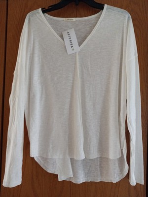 12PM By Mon Ami Womens M Medium White Ribbed V Neck Long Sleeve  Top NEW