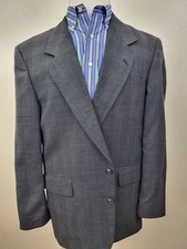 Bert Pulitzer Wool Two Button Sport Coat Charcoal Gray Blue Window Pane Men 42R