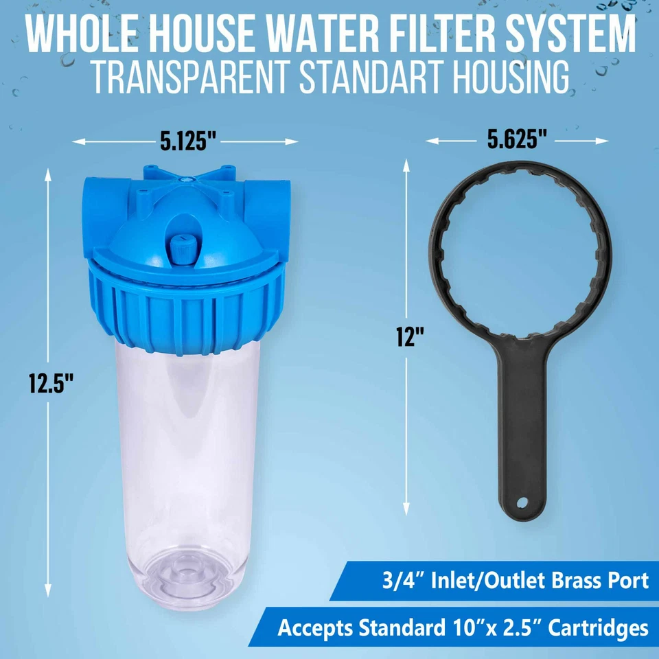 10" Clear Standard Whole House Water Filter System 4 Sediment 1 Micron Filters - Image 2 of 4