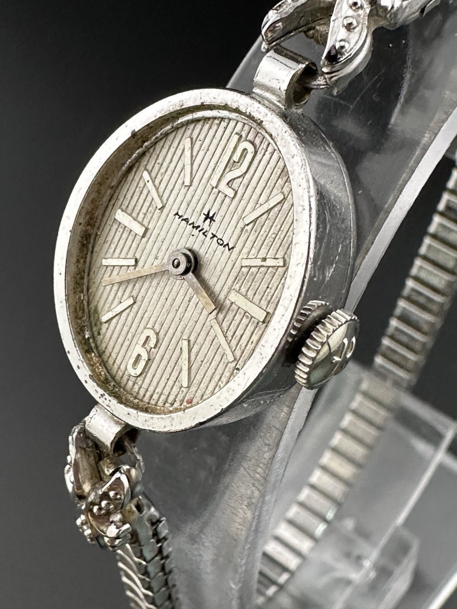 Hamilton アナログ時計 シルバー/ブラウン Mid Century Hamilton Ladies Silver Cocktail Watch 884276