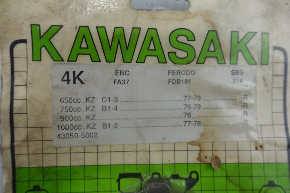 PASTILLAS DE FRENO KAWASAKI FA37 KAWASAKI KZ650C1-C3 KZ750B KZ900 LTD KZ1000 LTD Foto 4 de 4