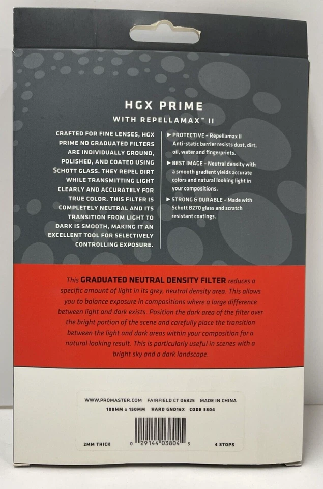 Promaster HGX Prime 100mm X 150mm HARD GND16X (1.2) Code 3804 4 Stops - Image 2 of 4