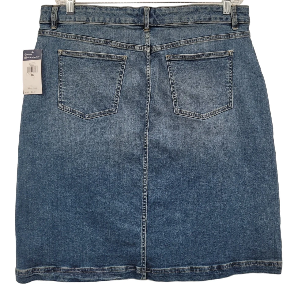 Falda vaquera azul con botones delanteros Chaps para mujer talla 16 Foto 2 de 4
