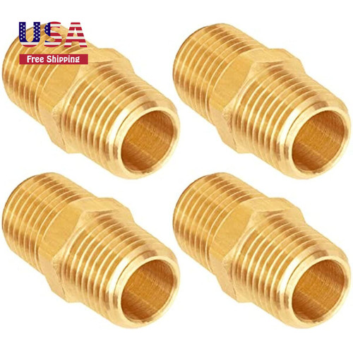 4PCS Brass Hex Nipple Coupler 1/2" NPT Male Threaded 