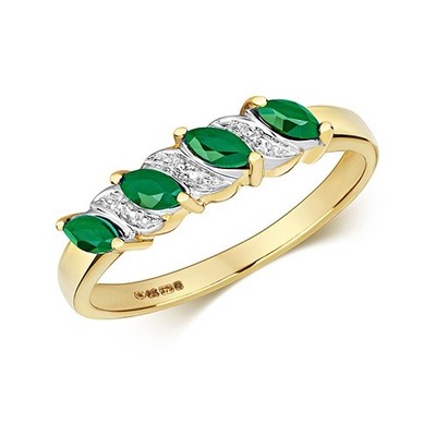 Diamant Ring 9 kt Gelbgold Damen mit Smaragd