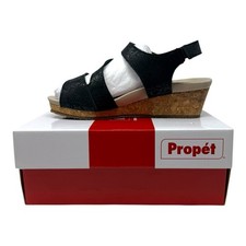 Propét Millie Comfort Espadrille Wedge Sandals Black Shimmer Women 8W New