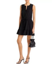 NEW CINQ À SEPT Lannah Sleeveless Silk Tie-Waist Mini-Dress Black Size Small