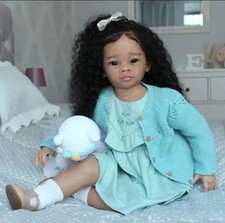 28in Lifelike Reborn Baby Doll Dark Skin Toddler Girl Rooted Afro Hair Kids Gift