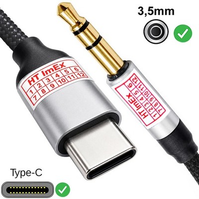 USB-C Aux Cable 3.5 mm Jack Audio Headphone Adapter comp. with iPhone - Nylon
