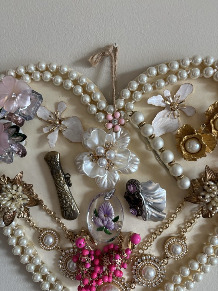 One of A Kind Vintage Jewelry Flower Collage In A Heart Shape 9 X 11 | eBay