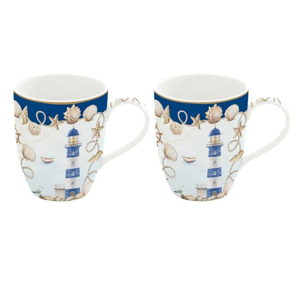 2Er Set Becher Blue Lighthouse Leuchtturm 350Ml Aus Porzellan In Gb Easy Life-image